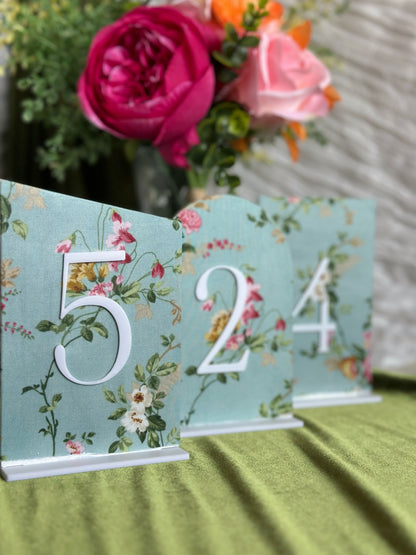 Blue Floral Wedding Table Numbers