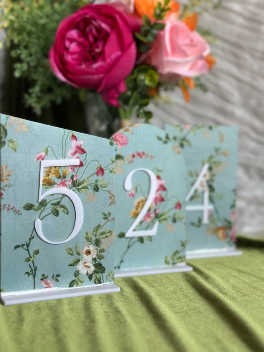 Blue Floral Wedding Table Numbers