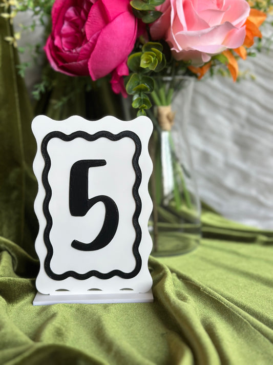 Rectangular Wavy Wedding Table Numbers